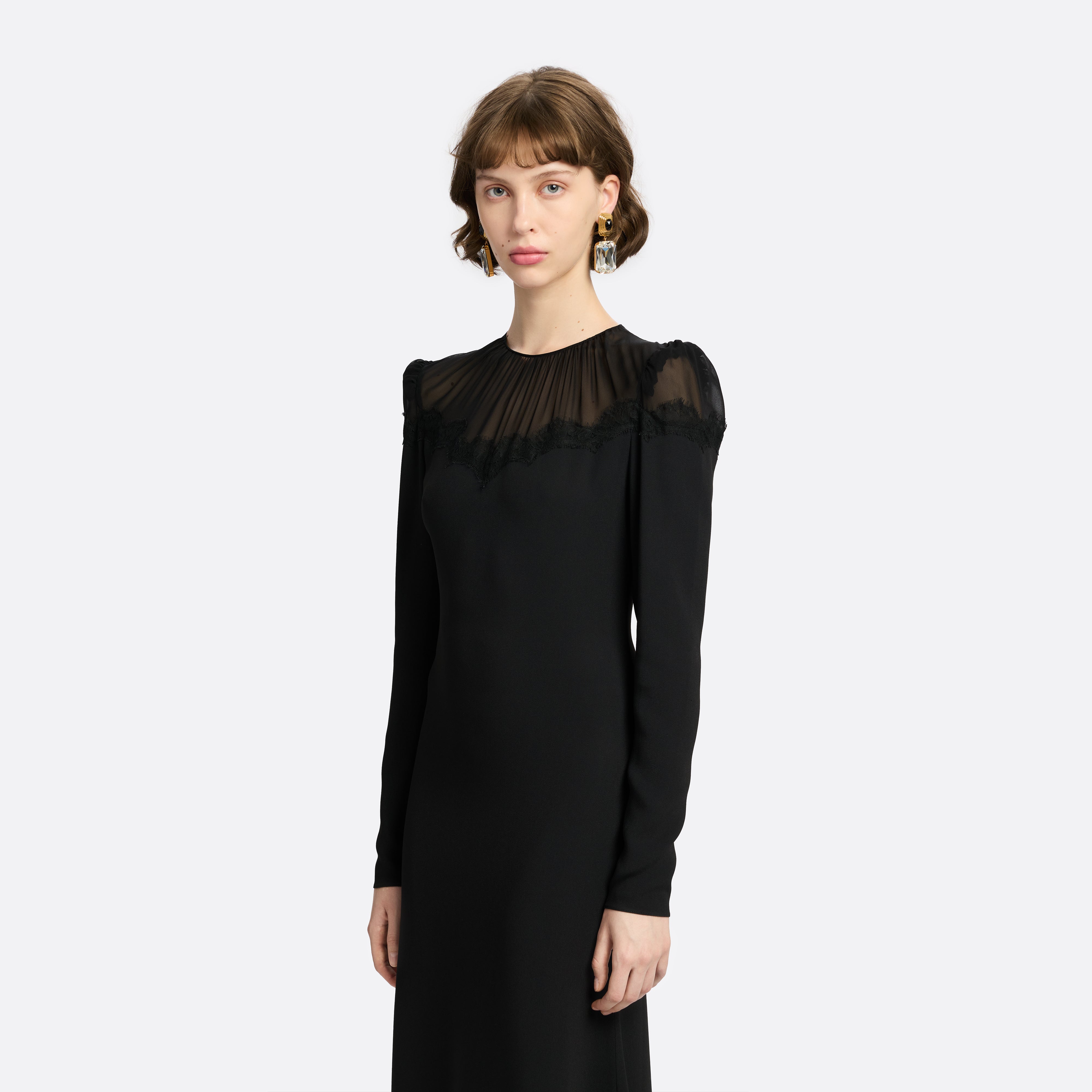 Alessandra Rich Cady Silk Georgette Midi Dress robe noire 36-46