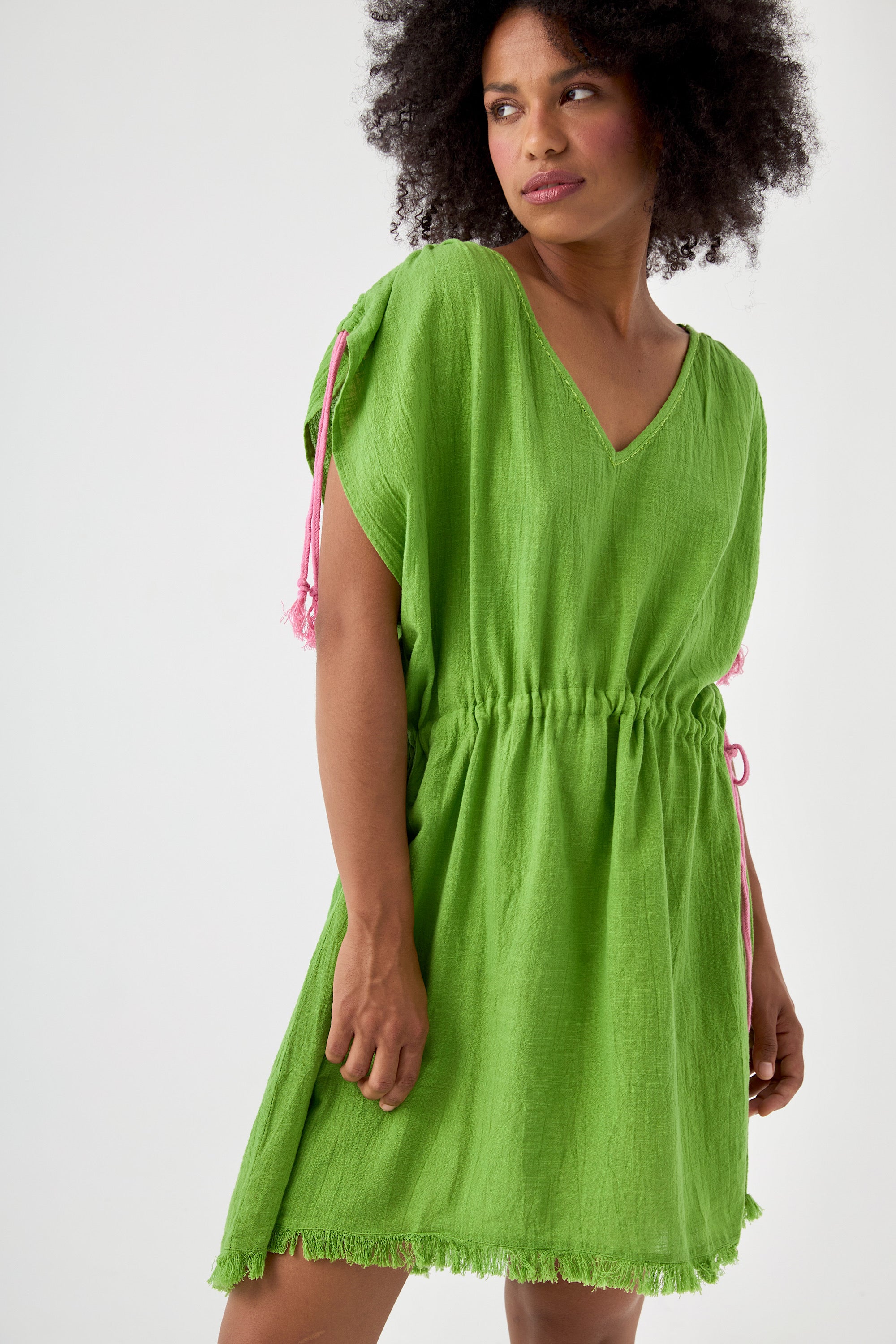 Chicosoleil Robe Callie vert péridot courte coton