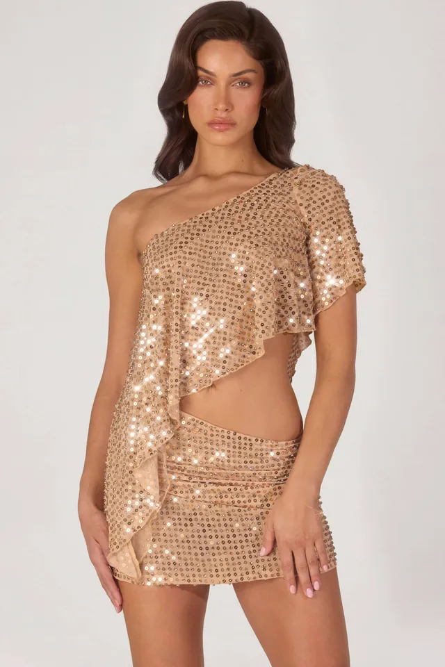 Oh Polly Callista top asymétrique doré à strass une épaule