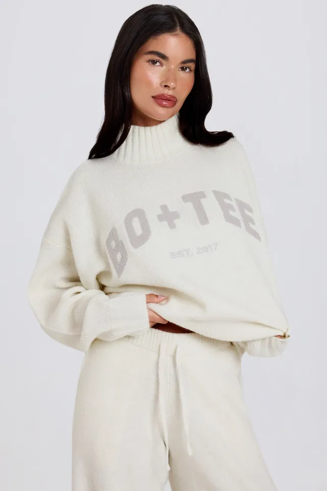 Oh Polly Knitwear Pull Soft Knit Oversized Coconut col roulé