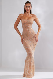 Oh Polly Antonella 7229 robe longue strass miel