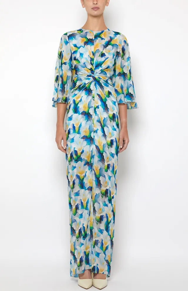 Prabal Gurung 3/4 Sleeve Maxi Dress robe blue multi