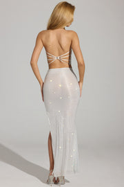 Oh Polly Embellished Pelagia jupe maxi blanche strass