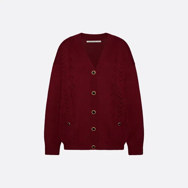 Alessandra Rich Merino Wool cardigan laine bordeaux taille 40