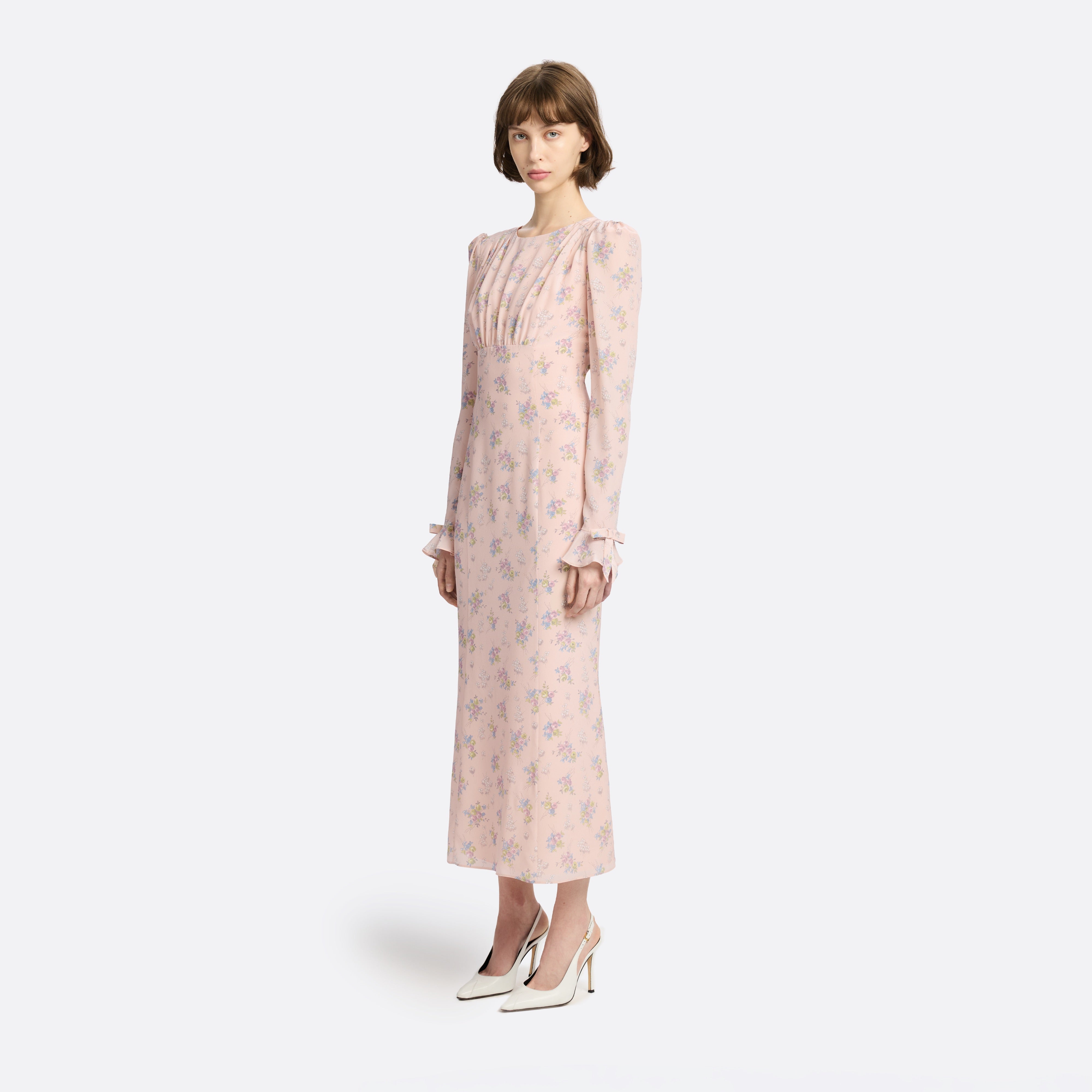 Alessandra Rich Silk Open Back robe midi rose clair soie