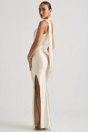 Oh Polly Sheril 13767 robe longue satin perle asymétrique