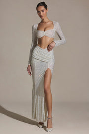 Oh Polly Embellished Jupe Longue Claribel Blanche Strass