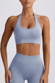 Oh Polly Define Luxe Halterneck brassière sport bleu gris maintien modéré