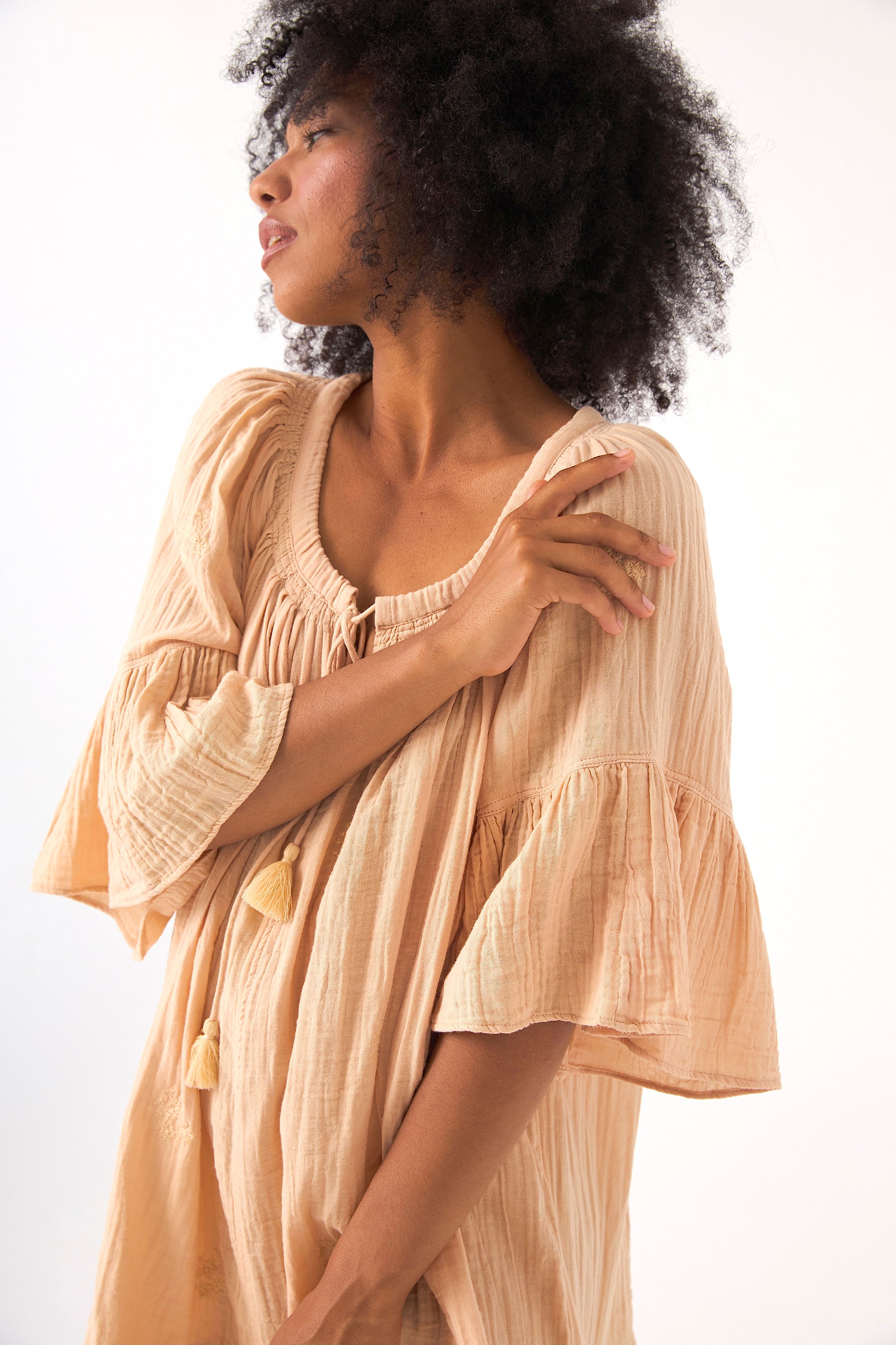 Chicosoleil Robes Faye robe beige sève gaze coton