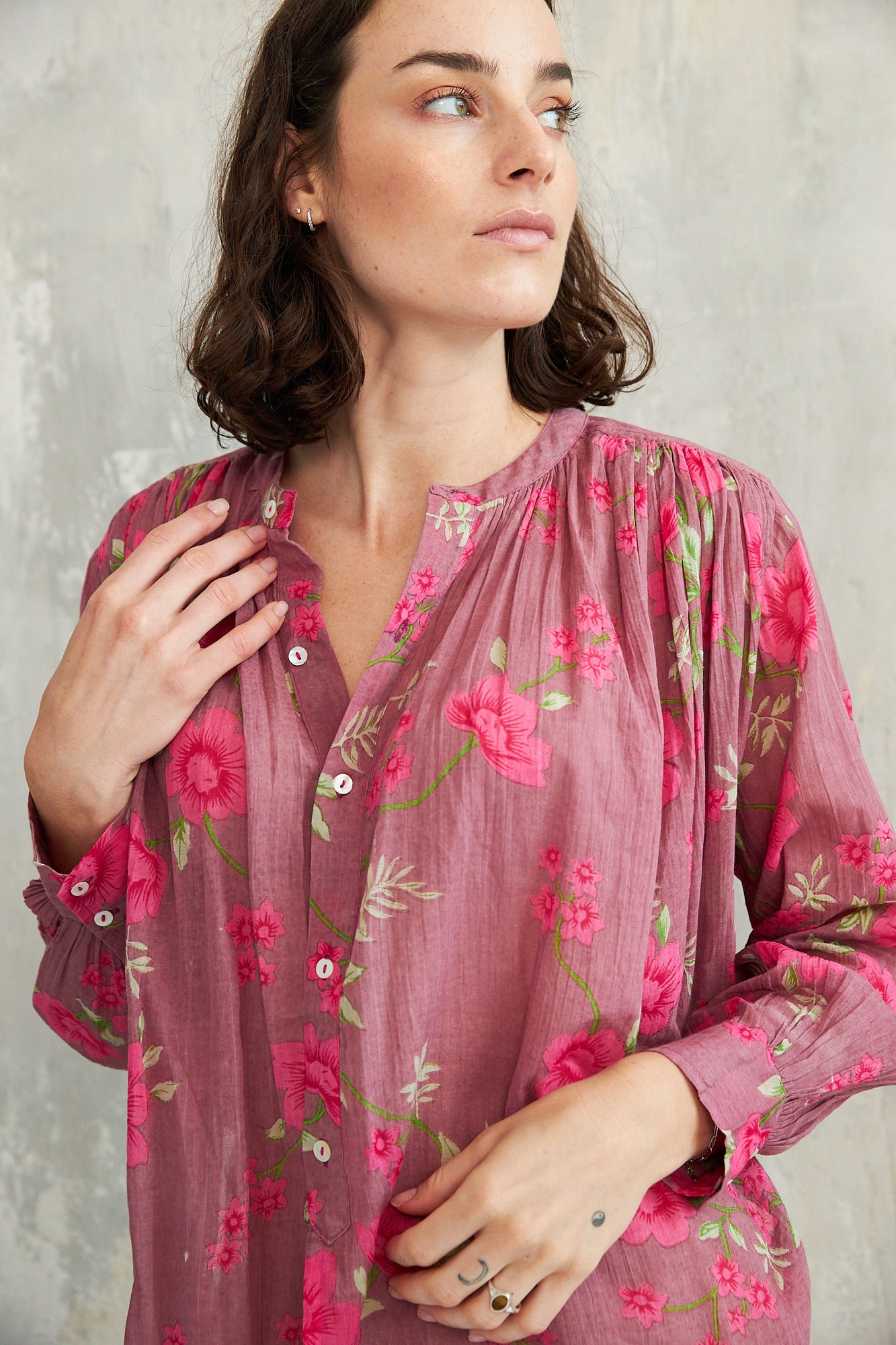 Chicosoleil Meera chemise rose garden violine coton