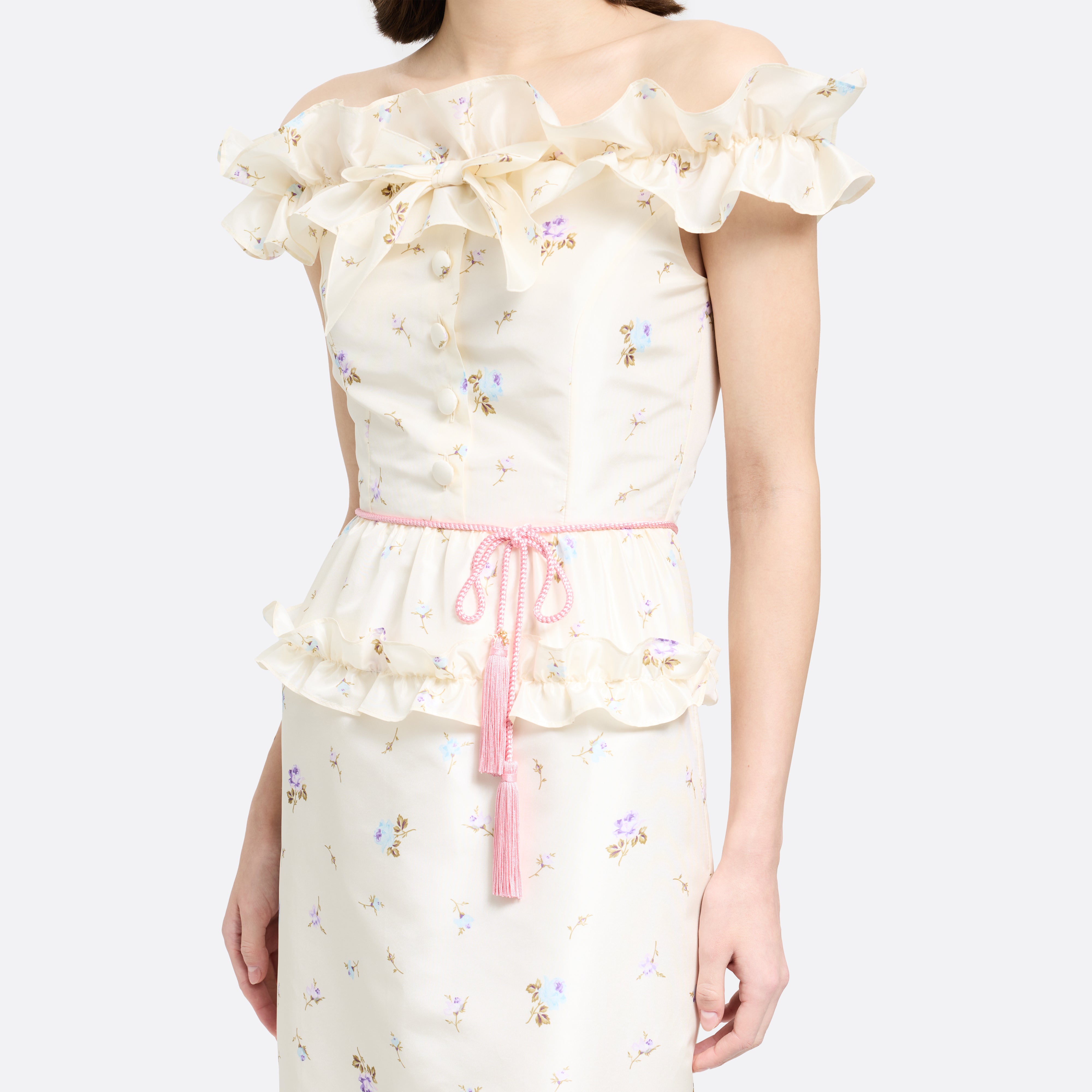 Alessandra Rich Ceinture torchon rose S pompons logo AR
