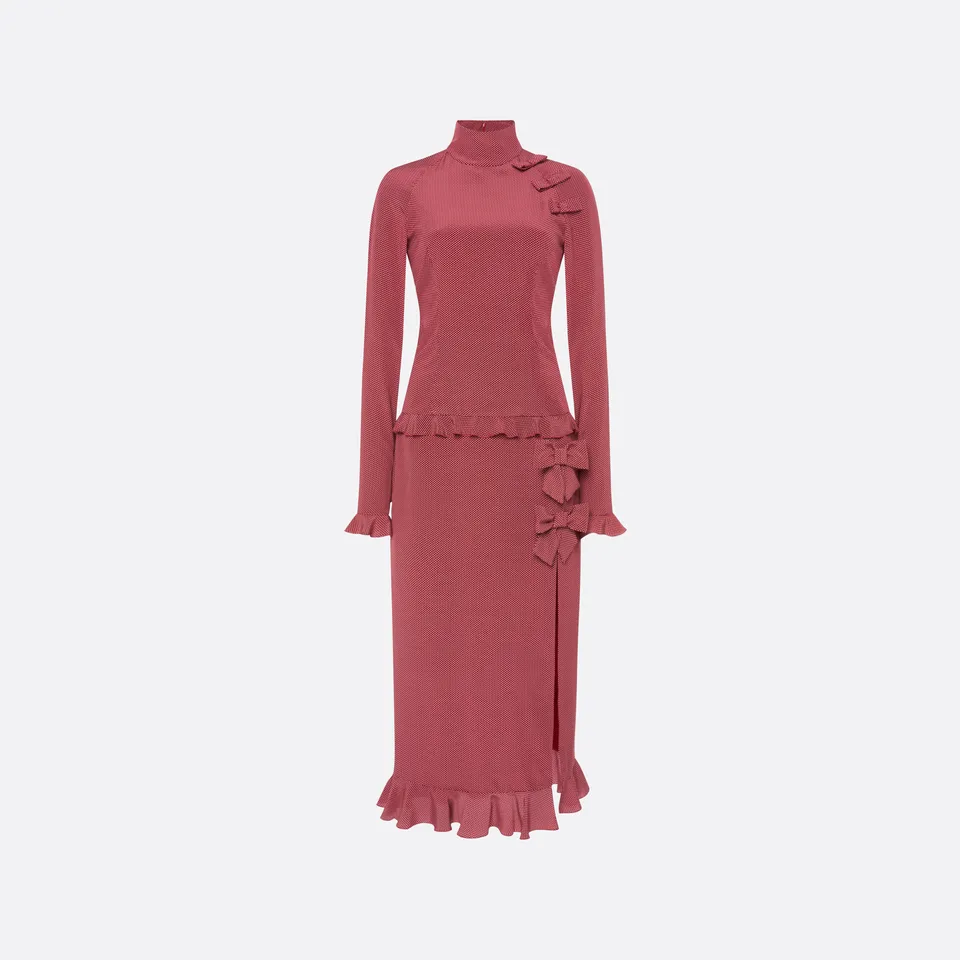 Alessandra Rich Dresses Polka-Dot Robe midi bordeaux à pois