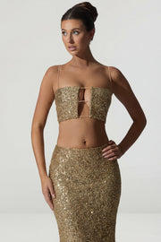 Oh Polly Embellished Ariana 12369 crop top doré sequins