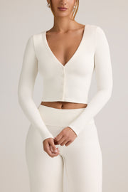Oh Polly Kiva gilet court blanc côtelé modal boutons