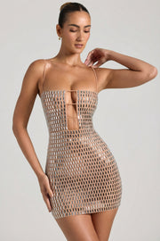 Oh Polly Embellished 10087 mini robe miel découpes strass