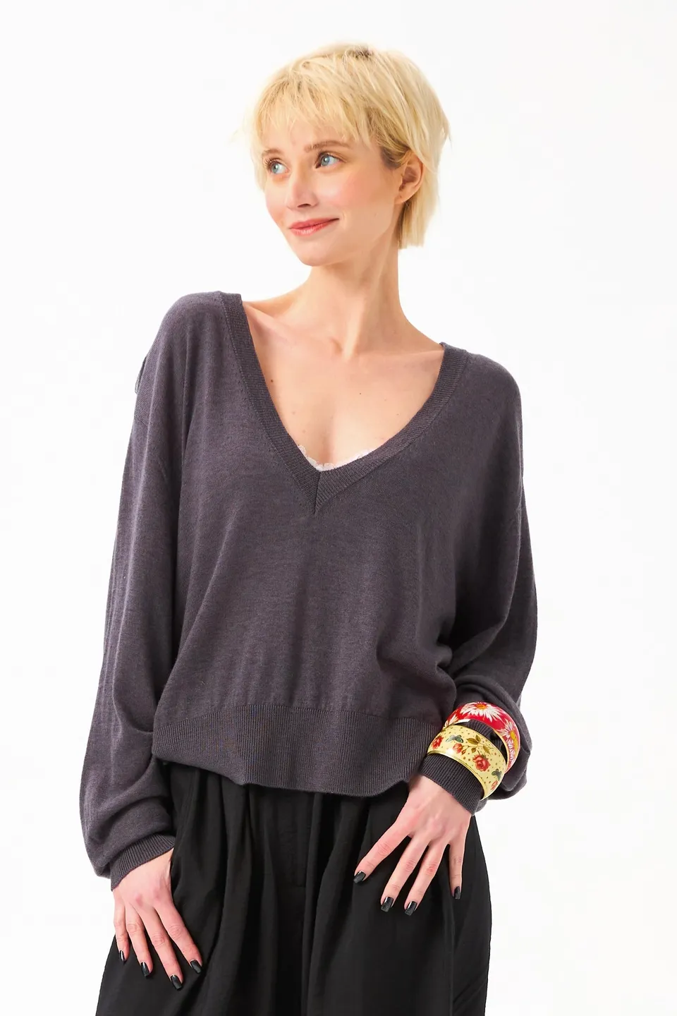 Chicosoleil Poupy pull col V gris XS