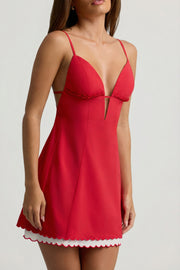 Oh Polly Dresses Seliora A-Line Mini robe rouge dos nu