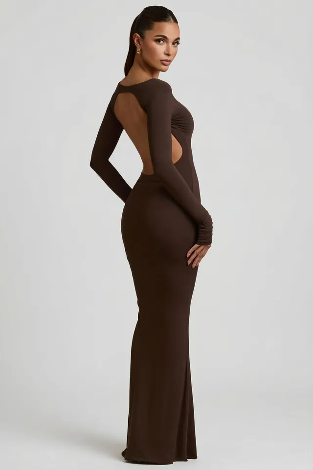 Oh Polly Regine robe longue marron chocolat modal