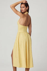 Oh Polly Farrah Robe Mi-longue Jaune Citron Dos Nu