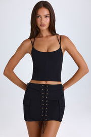 Oh Polly Mali 9414 mini jupe cargo noire à lacets