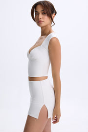 Oh Polly Modal Ruched Cap-Sleeve top blanc col sweetheart
