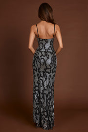 Oh Polly Embellished Velia 14498 robe maxi serpent argent
