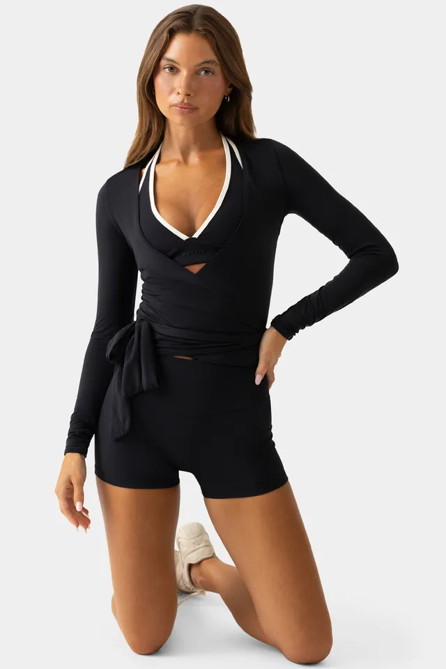 Oh Polly Bo+Tee Haut Cache-Cœur Noir Jersey Doux