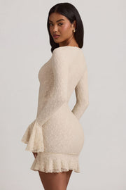 Oh Polly Nara Mini Robe Dentelle Ivoire Manches Longues