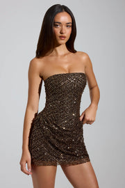 Oh Polly Embellished Amalina mini robe marron perles