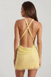 Oh Polly Sylune 14476 robe mini dos nu limoncello perles