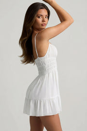 Oh Polly Tessara 14552 robe mini blanche smockée bretelles