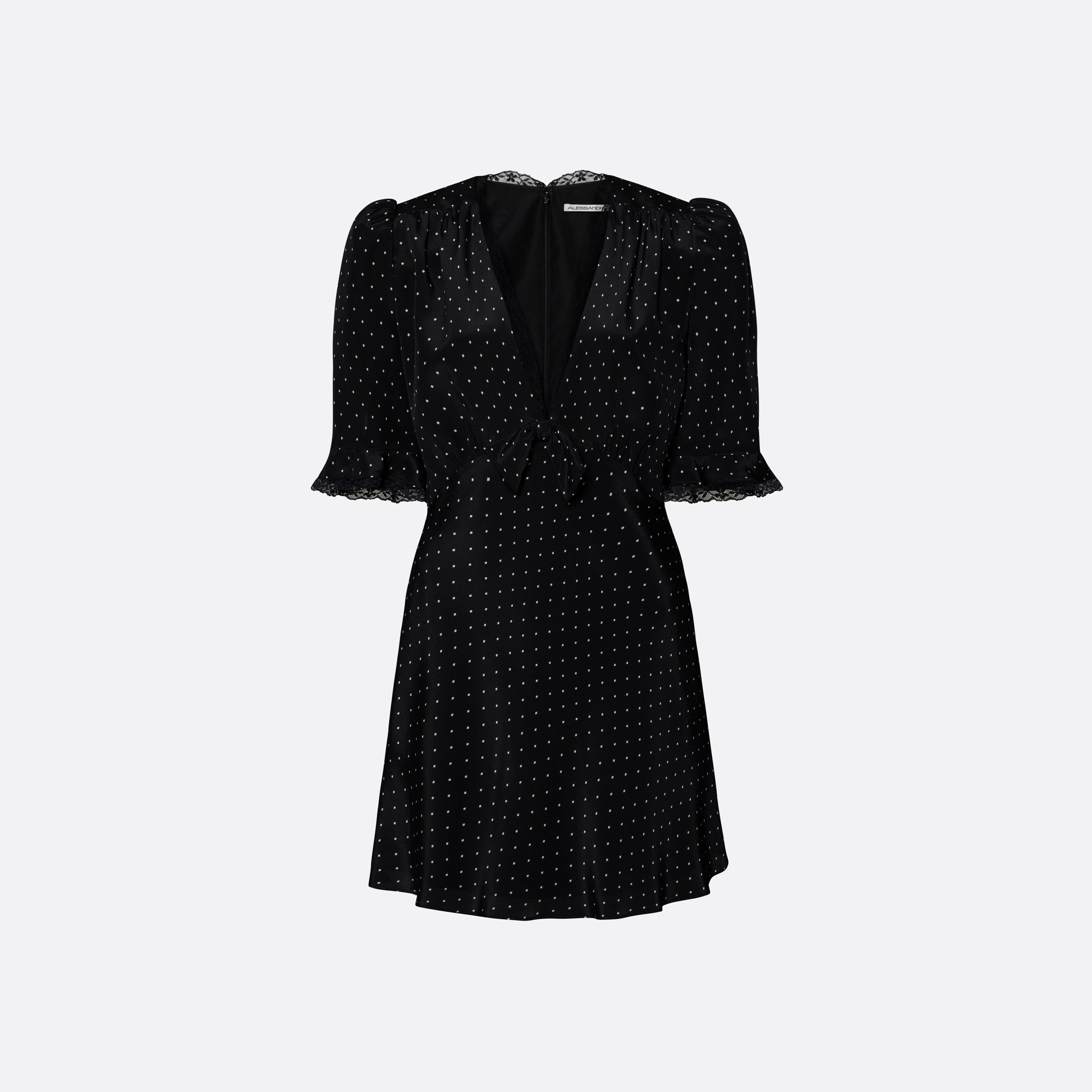 Alessandra Rich Silk Mini Dress With Bow robe noire ivoire 40