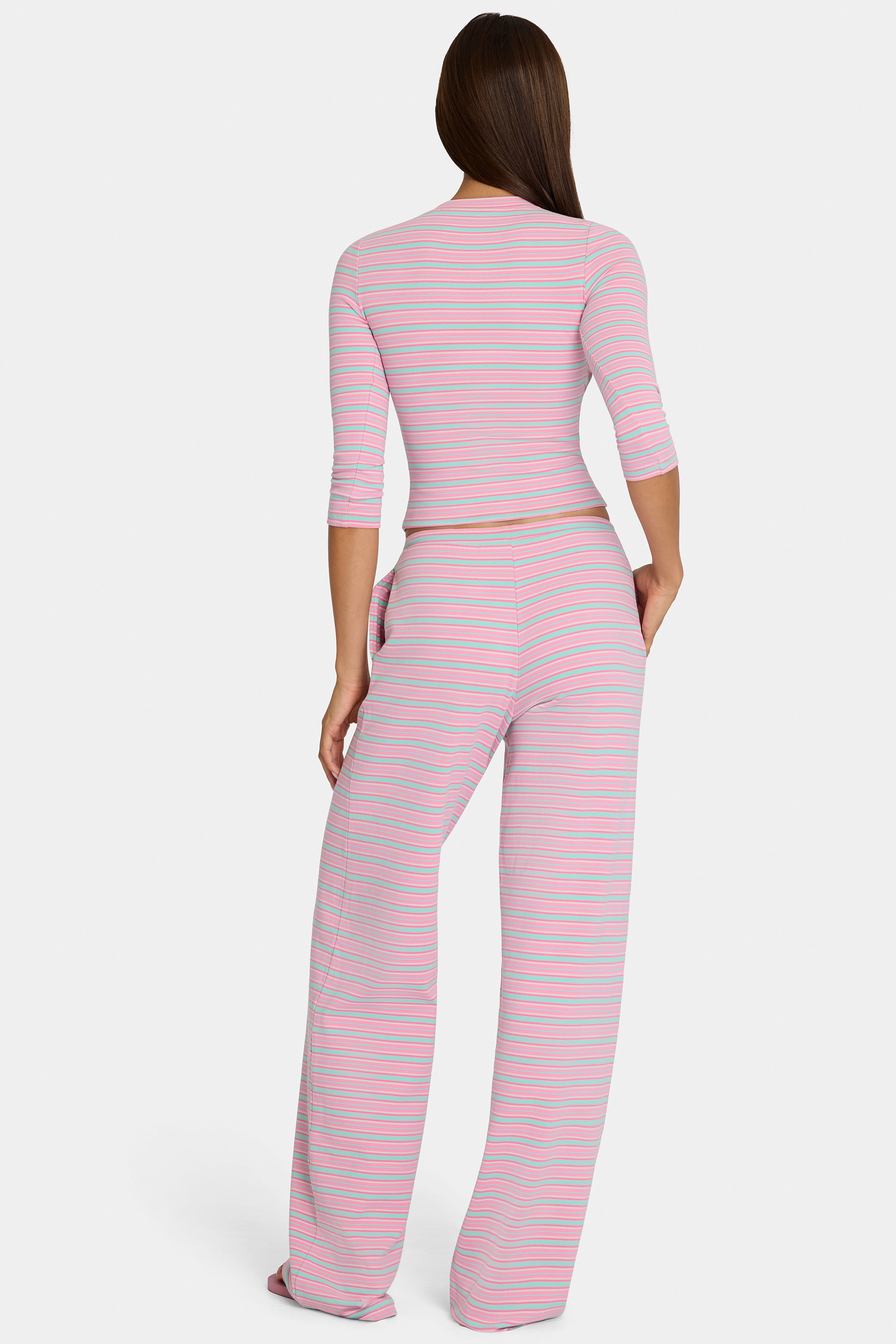 Oh Polly Bo+Tee pantalon large jersey multi stripe