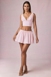 Oh Polly Maira Mini Jupe Mauve Rayée Coton Cordon