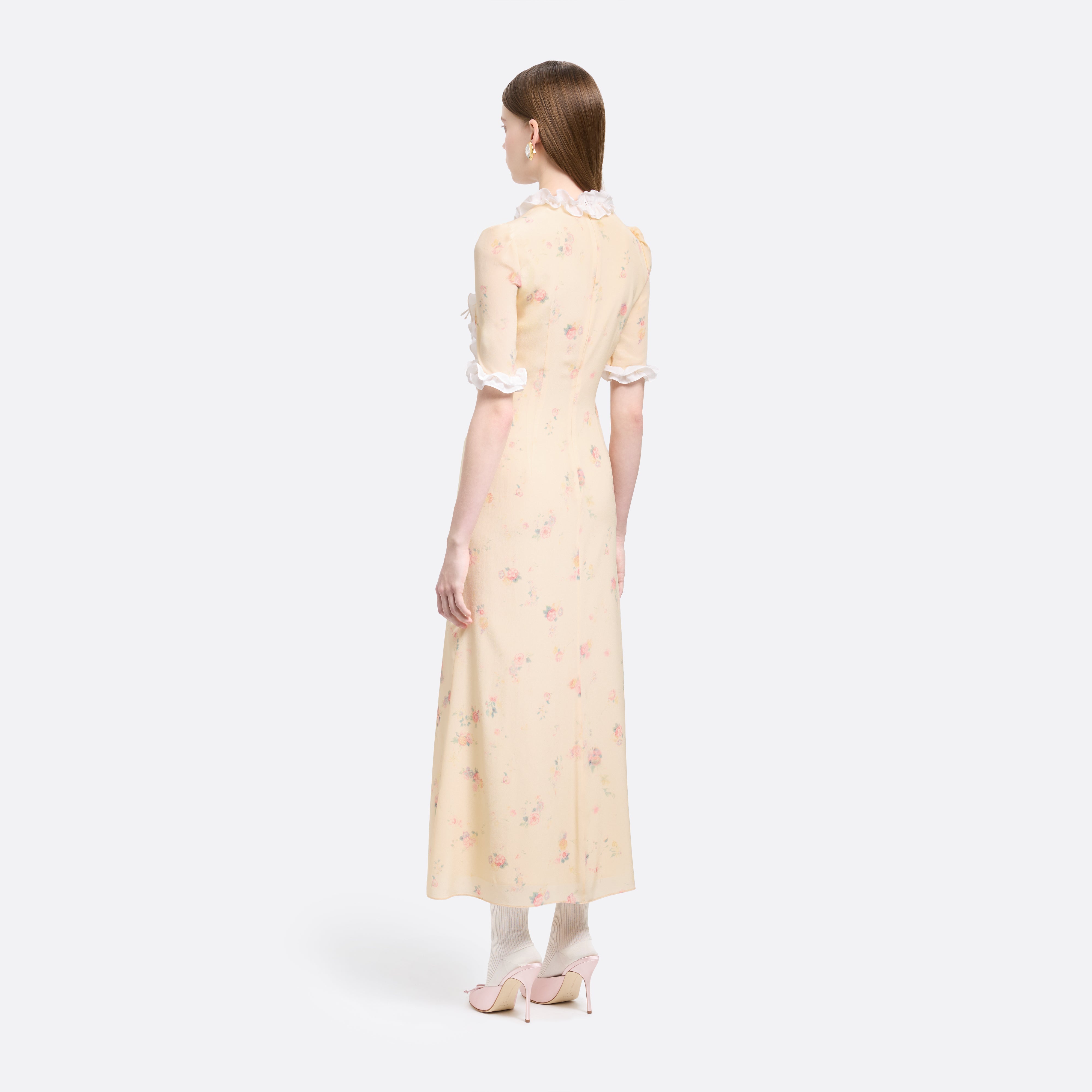 Alessandra Rich robe midi soie fleurs crème 36
