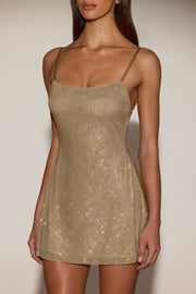 Oh Polly Embellished Philomena mini robe dorée strass