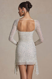 Oh Polly Marilla robe mini blanche strass manches longues