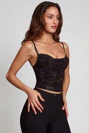 Oh Polly Embellished Armelia haut noir strass col bénitier