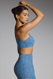 Oh Polly Embellished Amboise crop top perles bleu smokey