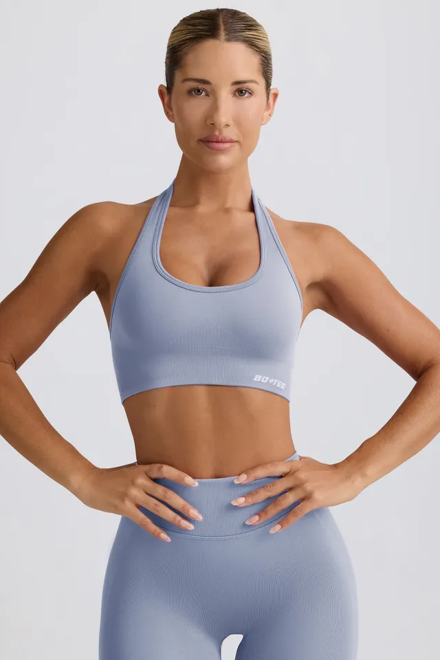Oh Polly Define Luxe Halterneck brassière sport bleu gris maintien modéré