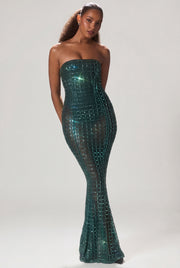 Oh Polly Marleni robe émeraude strass bustier sirène
