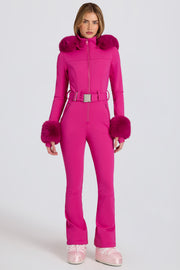 Oh Polly combinaison ski rose capuche fourrure imperméable