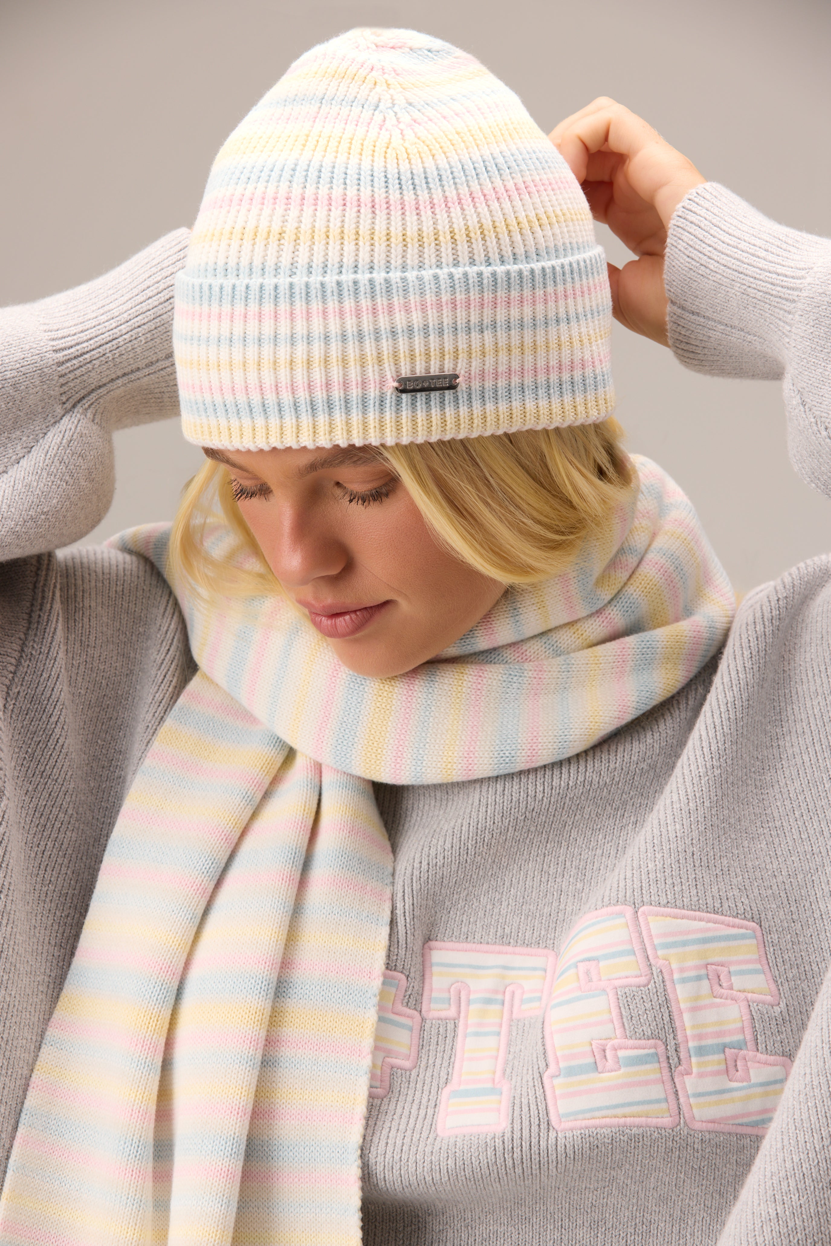 Oh Polly Bo+Tee bonnet tricot confetti stripe taille unique