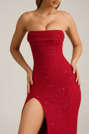 Oh Polly Embellished La Rochette 6750 robe maxi rouge perles