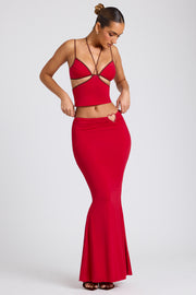Oh Polly Sabine 8009 jupe maxi rouge feu taille mi-haute