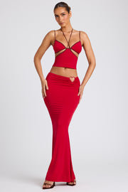 Oh Polly Sabine 8009 jupe maxi rouge feu taille mi-haute