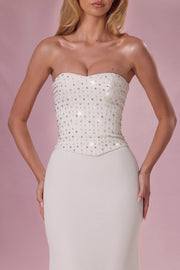 Oh Polly Melora robe bustier perle corset dos lacé longue