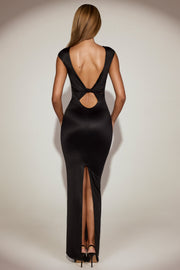 Oh Polly Hivera robe maxi noire satin dos twist
