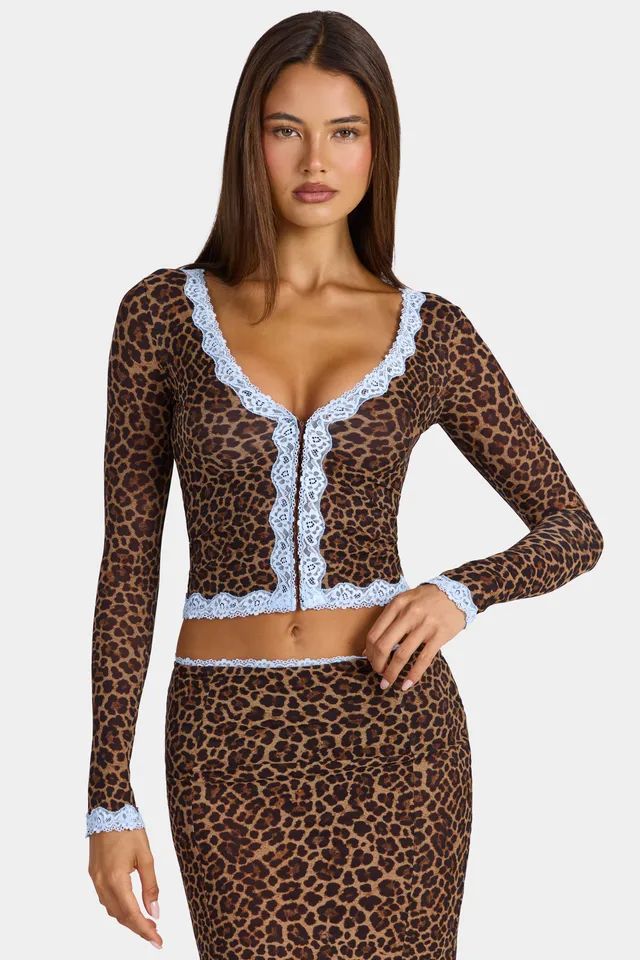 Oh Polly Laksila gilet court dentelle léopard mesh