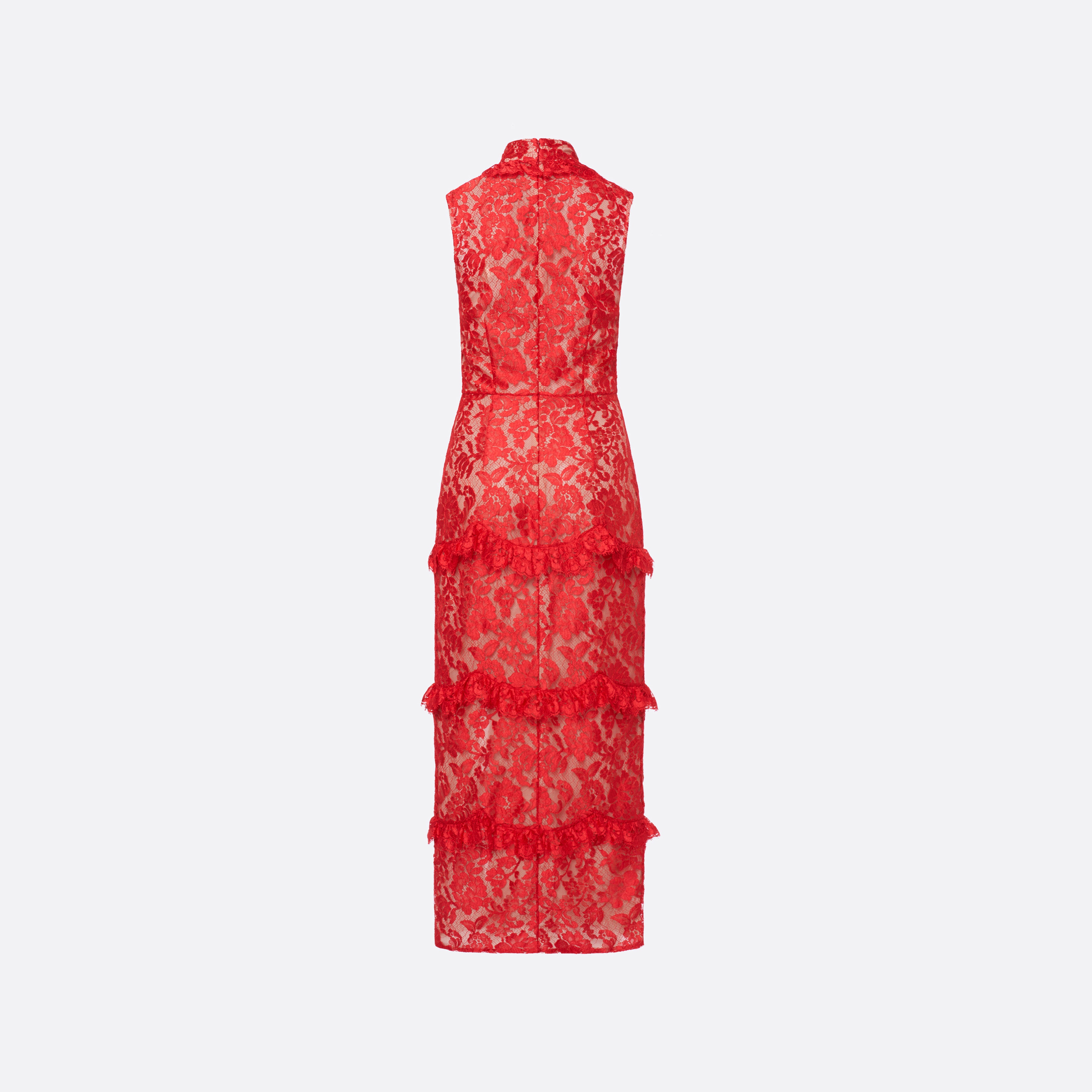 Alessandra Rich Dresses Lace Robe dentelle rouge col montant